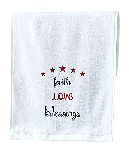 Summer Spring Soft Absorbent Home Decor Hand Towels: Faith, Love, Blessings Patriotic Americana Design, 2 Piece