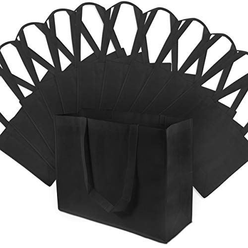 Zenpac Large Tote Bags - 12 Pack Large Black Reusable Gift Bags, Shopping Bags With Handles In Bulk, Grocery Bags, Durable Fabri