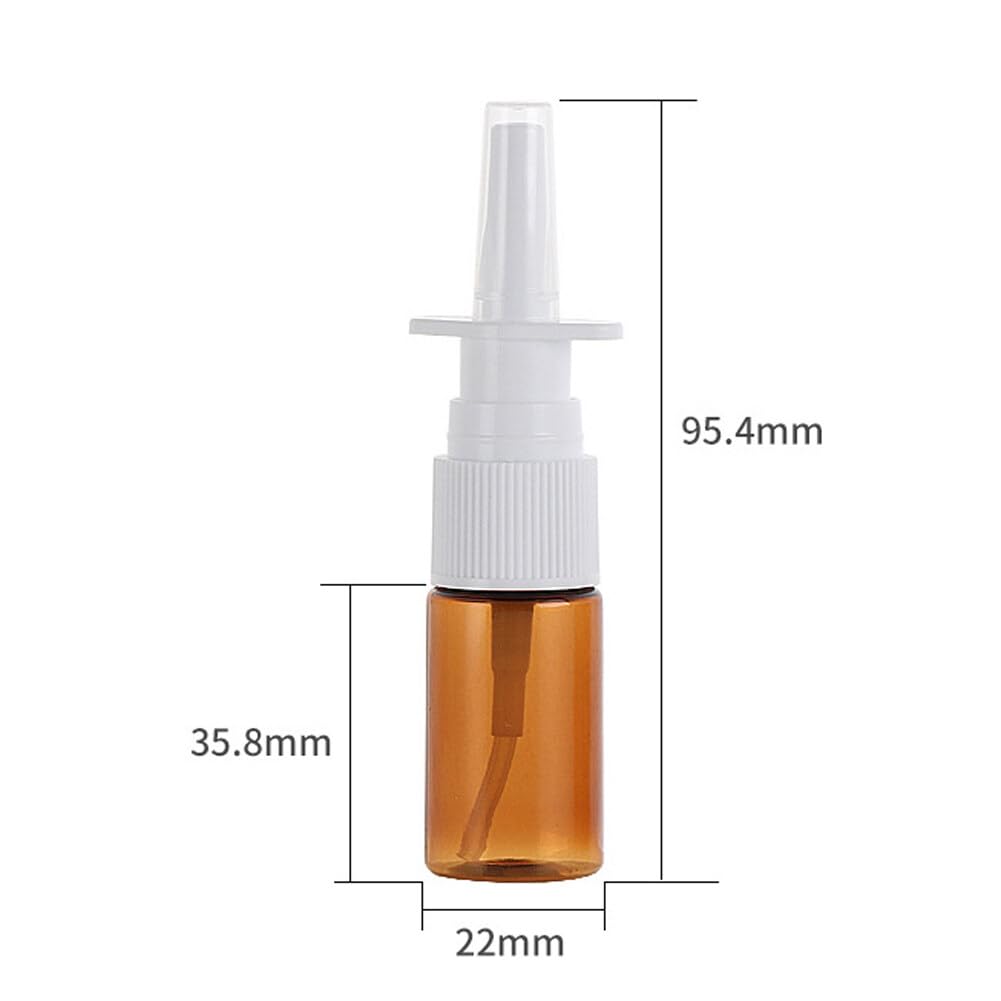6 Pcs 10Ml 0.34Oz Empty Refillable Brown Glass Nasal Spray Bottle Portable White Sprayer Straight Nozzle Sample Storage Containe