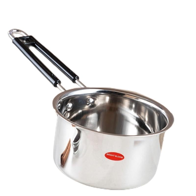 Bright Bloom Heavy Steel Sauce Pan 2 Litre (Gas Stove Friendly), Silver 18 Gauge, Sauce Pan Milk Pan Tapeli Patila Milk Boiler C