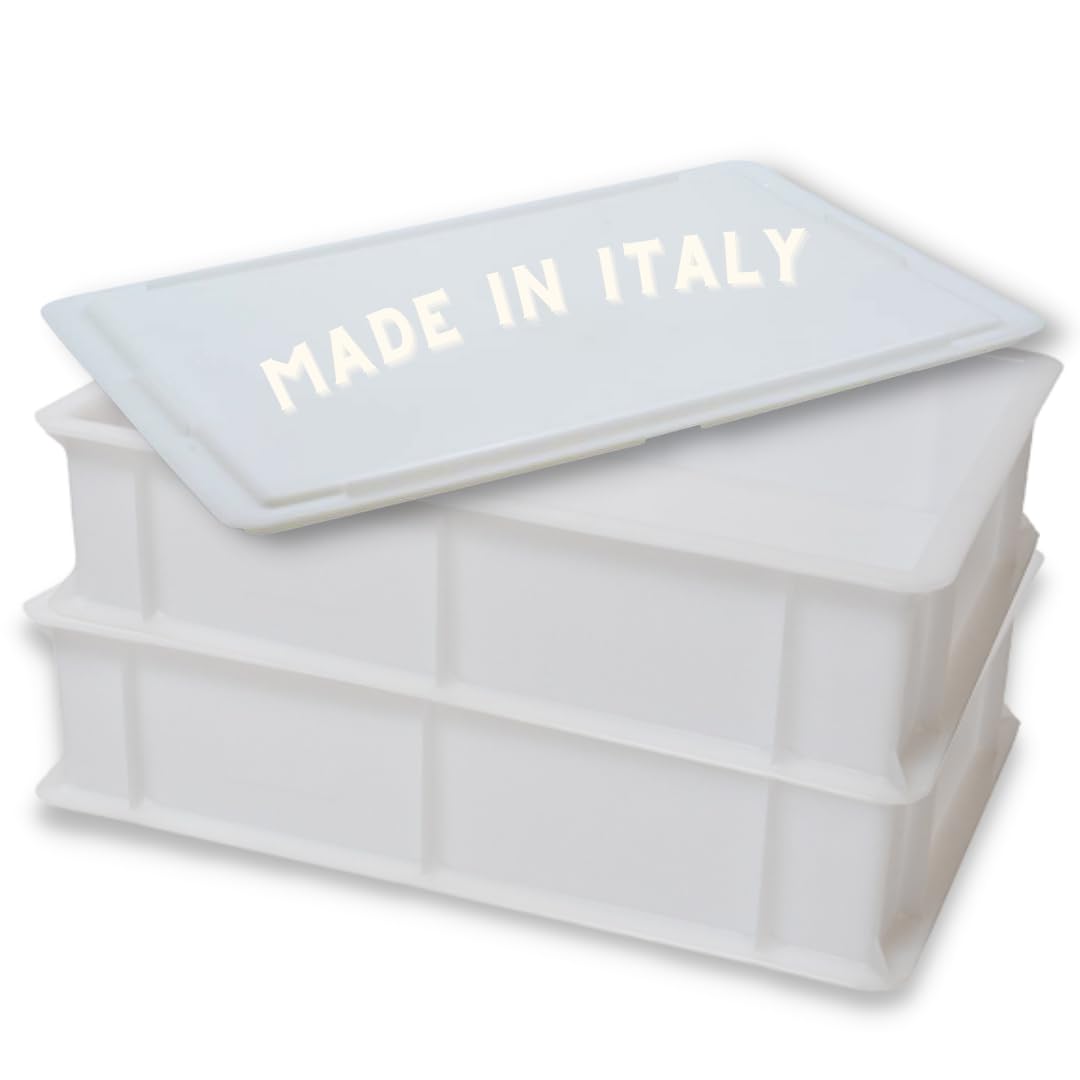 Home Refrigerator Size, Dough Proofing Box Tray (2 Pack + 1 Lid), White Stackable, Commericial Grade, Pizza Proofing Dough Pan W