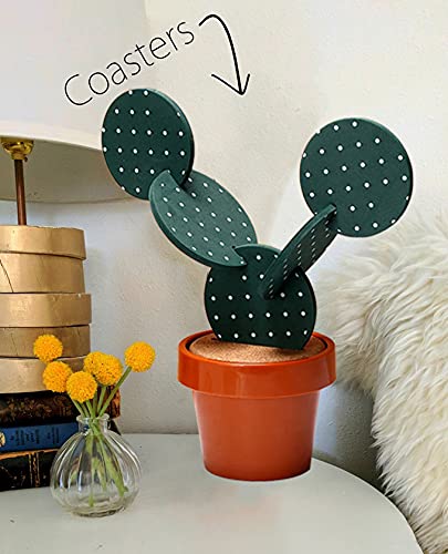 Cactus Coasters Set For Drinks Of 6 Pieces,Funny Coasters Cactus Gift With Flowerpot Holder For Home Office Bar Decor