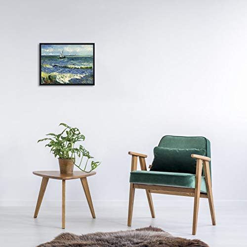 Wieco Art Framed Wall Art Canvas Prints Seascape at Saintes Maries by Vincent Van Gogh Modern Giclee Canvas Prints Sea Pictures on Canvas Wall Art for Living Room Home Decorations Black Frame