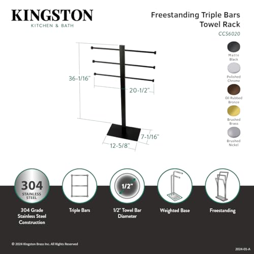 Kingston Brass Ccs6020 Edenscape Freestanding Stainless Steel T-Shape Towel Holder, Matte Black