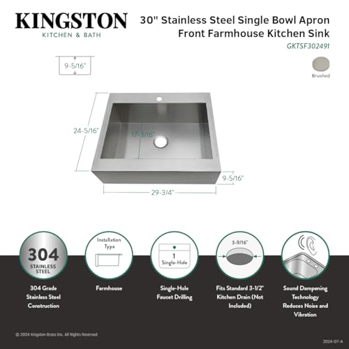 Gourmetier GKTSF302491 Edinburg Drop-In 30 Inch Single Bowl Kitchen Sink  Brushed