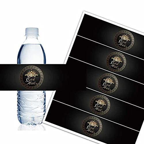 Swyoun 42Pcs Eid Al Adha Water Bottle Sticker Labels Islamic Muslim Party Supplies(Black)