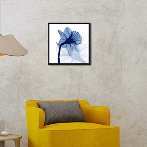 Pyradecor Black Framed One Panel Blue Flickering Flower Modern Paintings Canvas Wall Art Grace Floral Pictures On Canvas Prints