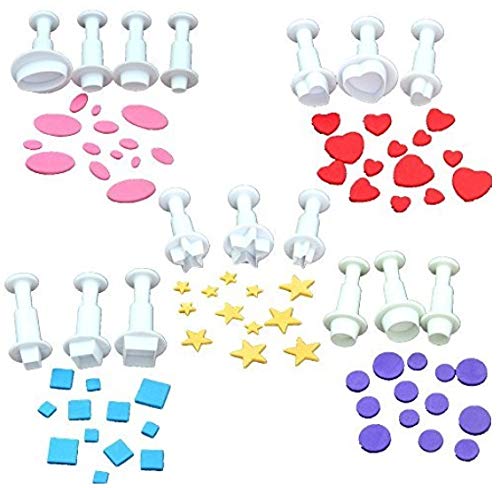 Cookie Cutters,Plunger Cutter Cake Decorating Supplies Fondant Molds,16 Pcs,Heart/Square/Oval/Circular/Star,White,Dadam