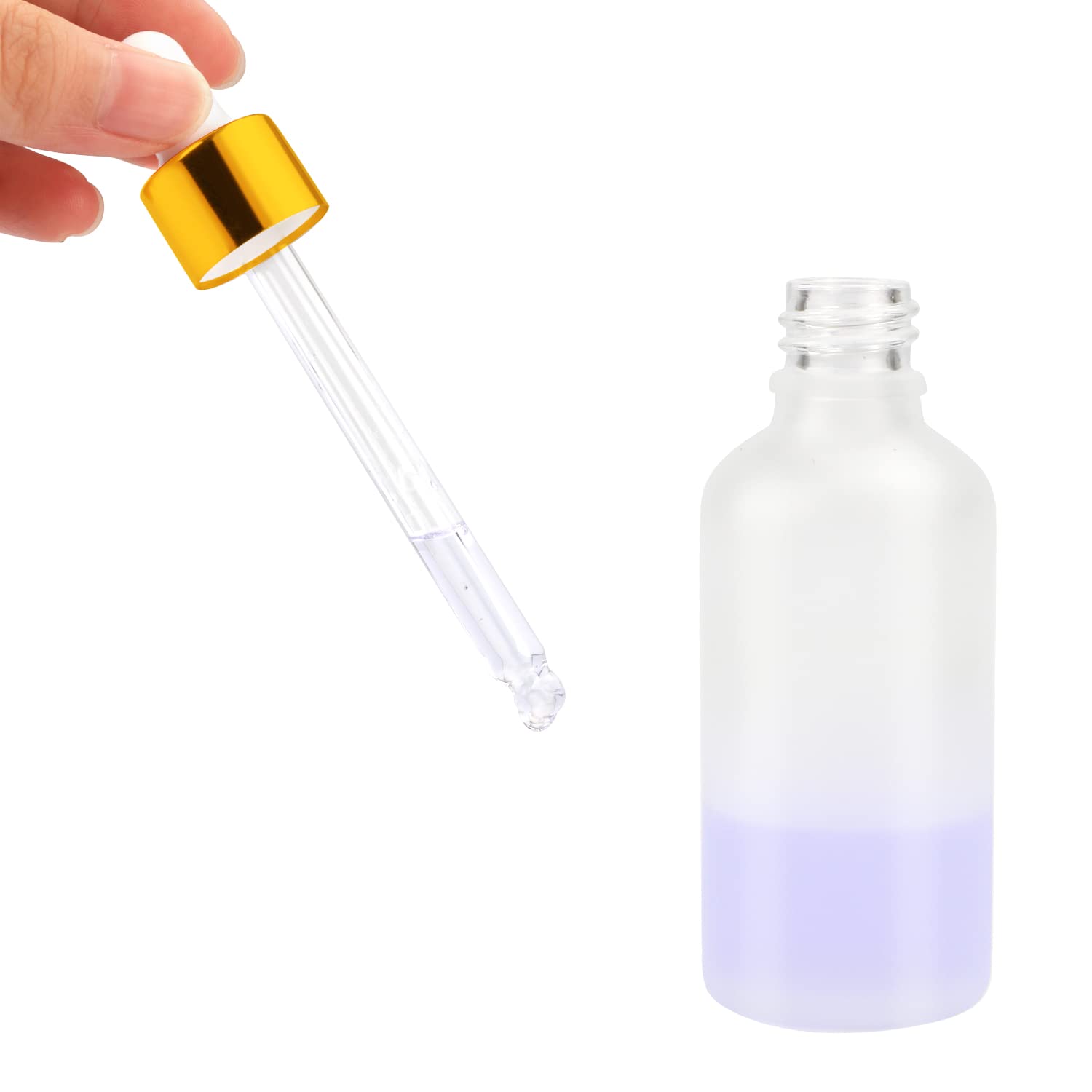 6 Pack Frosted Glass Dropper Bottle for Essential Oils Empty Glass Liquid Holder With Glass Eye Dropper Golden Caps Travel Perfume Cosmetic Container-Pipette&Funnel included (30ml/1 fl oz)