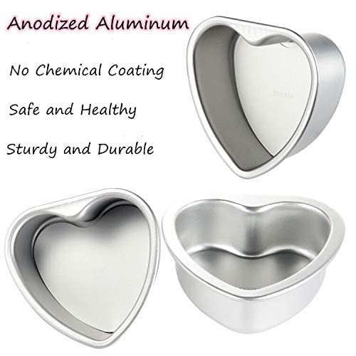 Taounoa Heart Shaped Cake Pans For Valentine'S Day And Home Baking, 4 Inch And 6 Inch Set Of 2, Aluminum Cake Pans With A Remova