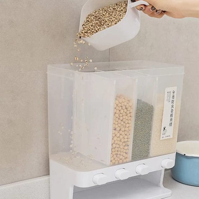 PREMVATI Whole Grains Rice Bucket Wall-Mounted Rice Storage Tank 4-Grid Storage Dry Food Dispenser for Home Storage Tank | 30 x