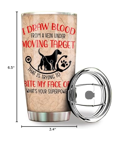 Medroc Funny Veterinary Technician Gifts - Vet Med Tumbler Stainless Steel 20Oz Straw Lid, Vet Tech Appreciation Week Gift For W