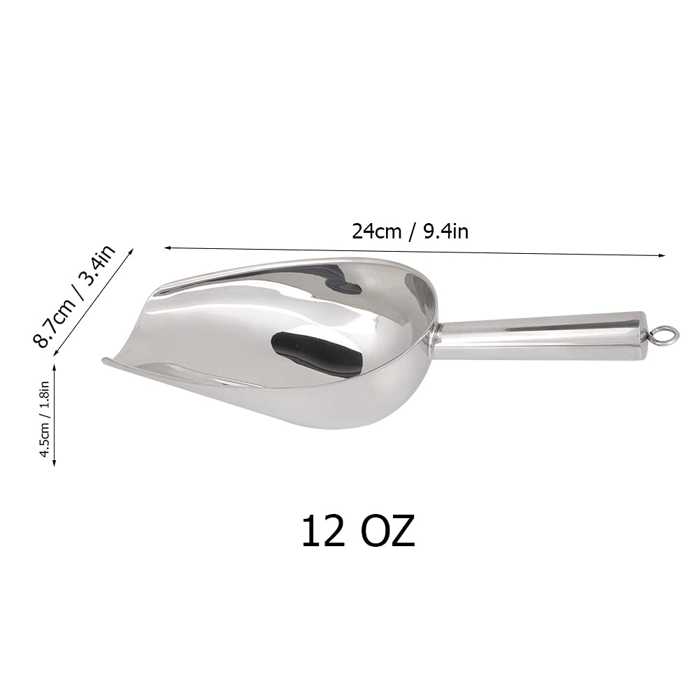 Stainless Steel Ice Scoop, Metal Food Scooper Heavy Duty For Coffee Beans Rice Flour Popcorn Dried Fruit Multi Size(12Oz)