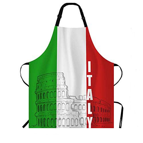 Wondertify Roman Colosseum Italy Flag Apron,Antique Civilization Amphitheatre Archeology Architecture Green White Red Bib Apron