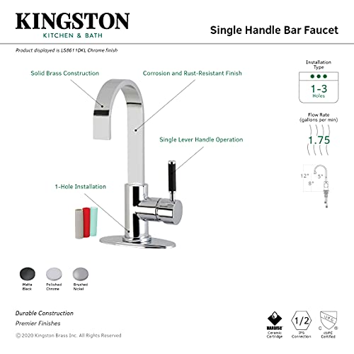 Kingston Brass Ls8618Dkl Kaiser One-Handle 1-Hole Deck Mounted Bar Faucet, Brushed Nickel