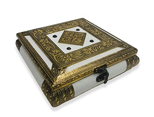 RIOMAX Decorative Empty Dry Fruit Box/Wooden Dry Fruit Box/Sweets Box/Gift Box/Mukhwash Box/Dry Fruit Tray (Rajwadi White)