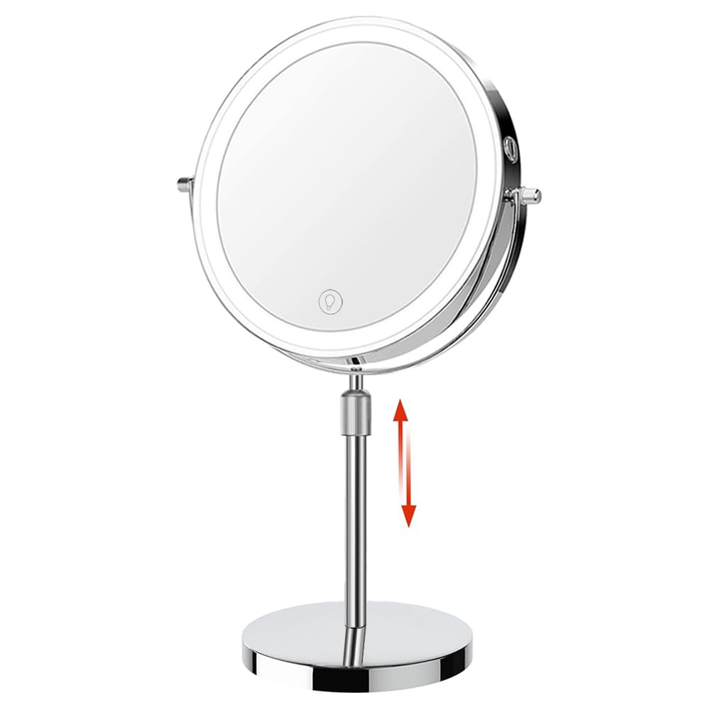 Hieey Lighted Makeup Mirror With Magnification, 1X/10X Rechargeable 8'' Lighted Mirror, 360 Rotation Touch Screen Vanity Mirror,