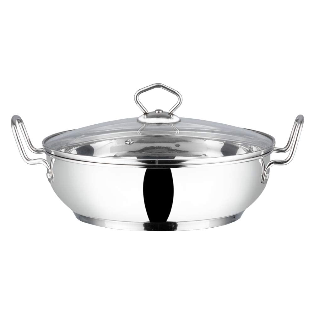 Vinod Stainless Steel Induction Base Kadai Wok With Glass Lid Frypan All Hobs | Size :- 30Cm (Capacity 5.8 Litres) (Induction Fr