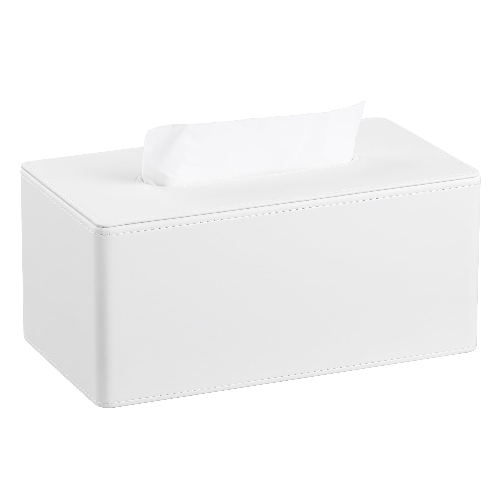 MEIBOOCH PU Leather Tissue Box Cover Rectangle Tissue Box Holder for 120-160 Count Box of Tissues (White)