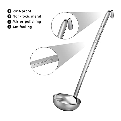 Meekoo 3 Pieces Stainless Steel Ladle Soup Handle Ladle With Pouring Rim For Kitchen Cooking Soup Sauce (8 Oz)
