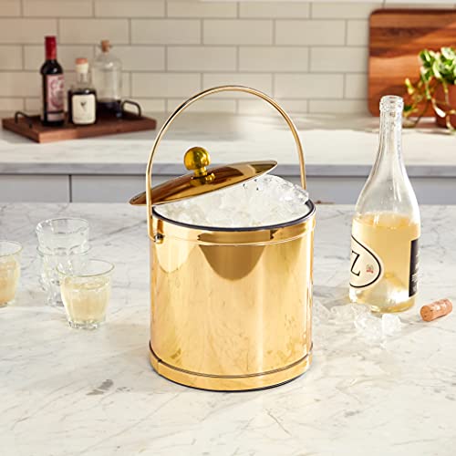 Kraftware Mylar Ice Bucket Polished Brass Color With Metal Lid, Double Wall Construction, Made In U.S.A.
