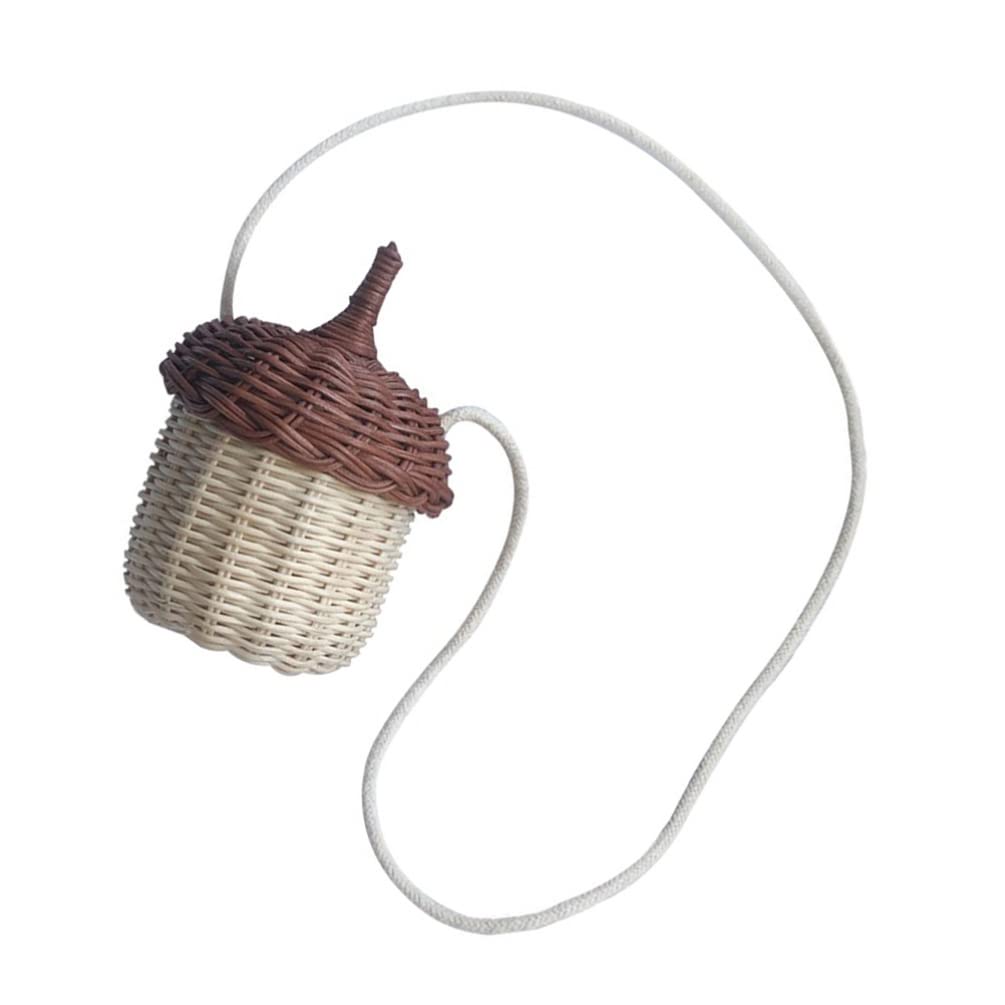 Doitool Hand Woven Rattan Basket Cute Acorn Shaped Basket Shoulder Basket Bag Kids Crossbody Bag Wall Hanging Basket Armhouse De