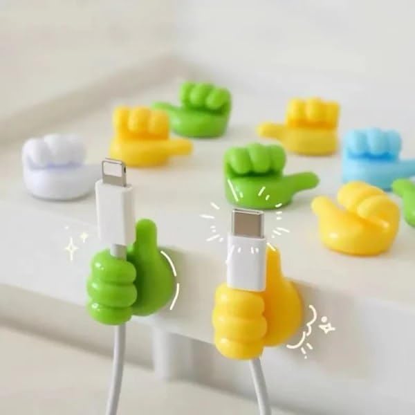 Kapriv Cable Organizer Clips Cute Silicone Cable Holders Desk Cord Organizer For Usb, Charger, Phone Cables Fun ThumbsUp Wire C