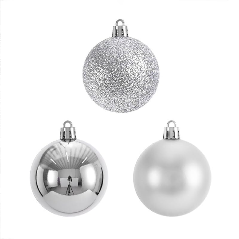 YYCRAFT 34ct Christmas Ball Ornaments 4CM for Xmas Tree Christmas Decorations Shatterproof Hooks Included (Silver, S)