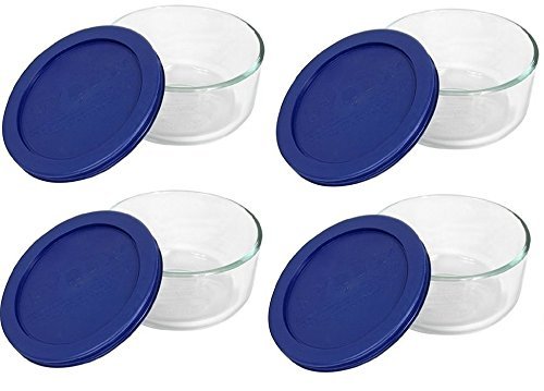 Pyrex Blue Storage 2 Cup Round Dish, Clear Lid, Pack Of 4 Containers