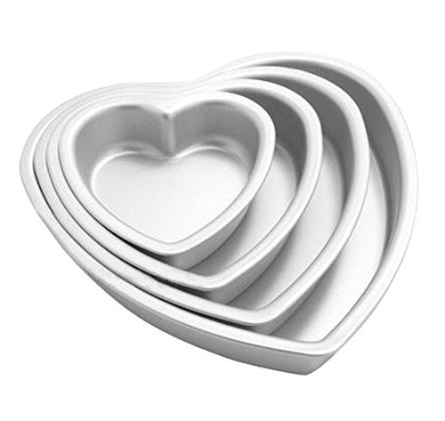 Eoocvt 4Pcs Aluminium Heart Shaped Cake Pan Set Tin Muffin Chocolate Mold Baking With Removable Bottom - 5'' 6'' 8'' 10''