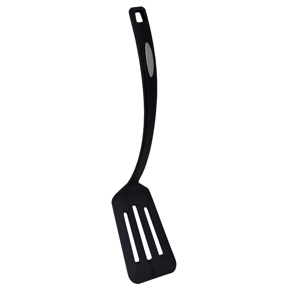 Home Basics Flexible Nylon Slotted Spatula With Curved Handle, Heat Resistant Turner, Non-Stick Kitchen Cooking Utensil For Baki