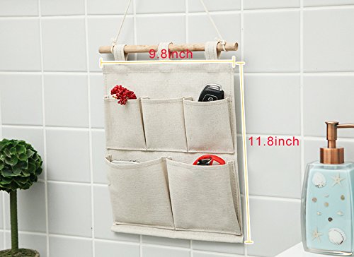 Co-Link Linen/Cotton Fabric 5 Pockets Wall Door Closet Hanging Storage Bag Organizer,13.8'' Wx 17.7'' H (5 Pockets-Beige White)
