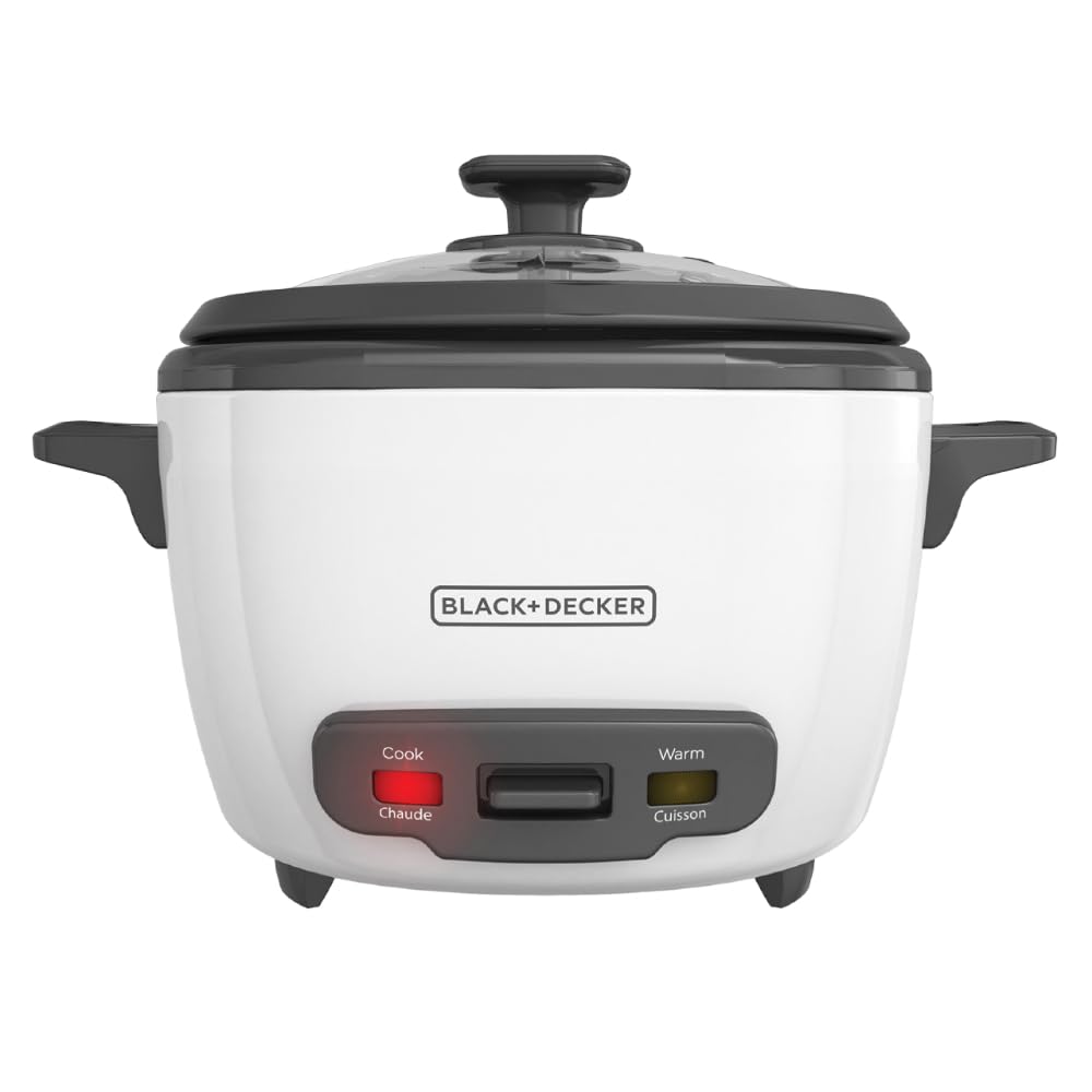 Black+Decker 16-Cup Rice Cooker, 8-Cup Uncooked Rice, Steaming Basket, Removable Non-Stick Bowl, One Touch, Keep Warm