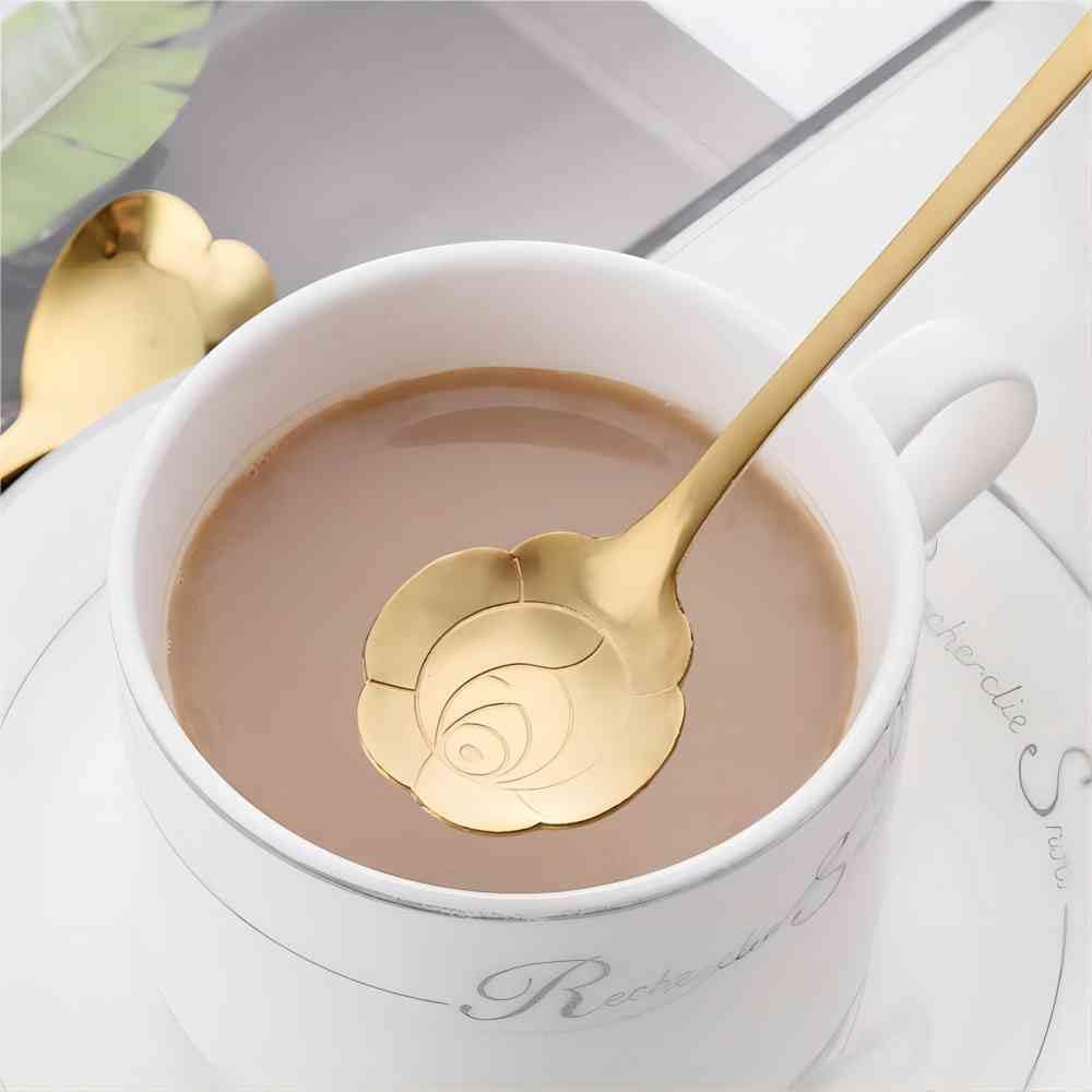 20 Pieces Stainless Steel Rose Flower Coffee Spoon Dessert Spoon Sugar Spoon Ice Cream Spoon Stirring Spoon Tea Spoon Milkshake