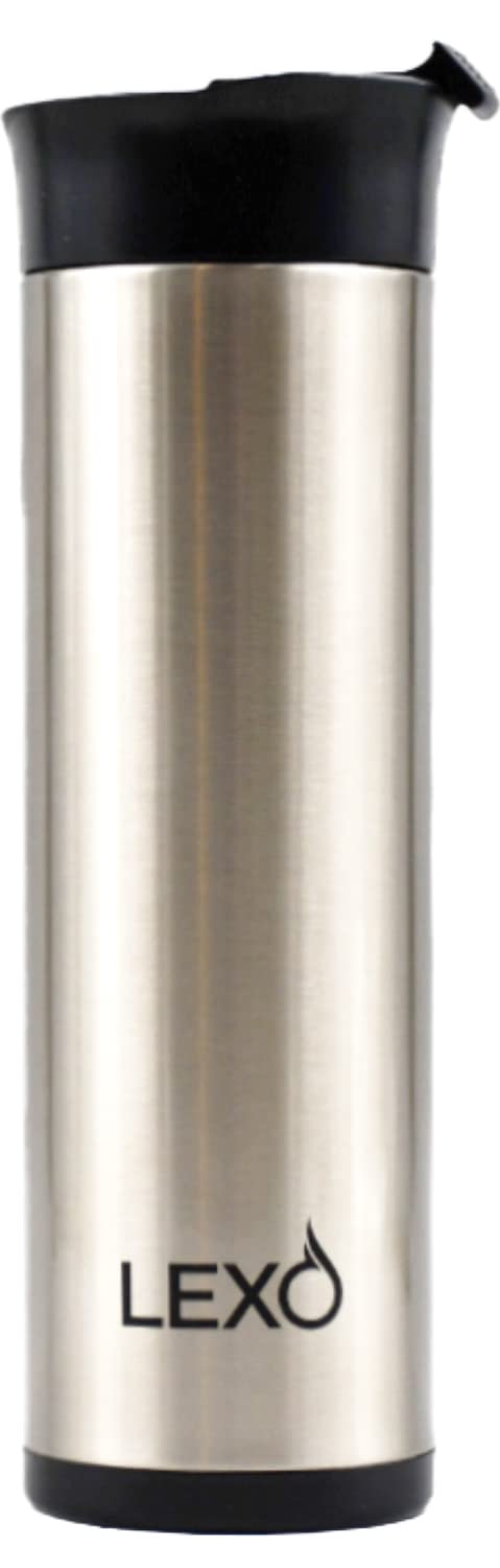 Lexo Temperature Regulating Smart Travel Mug - Flip Top Lid (Stainless Steel & Black, 16. Oz.)