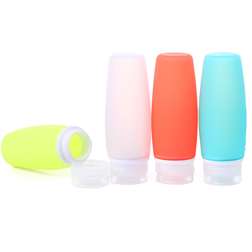 Hubhnb 3.4 Oz 100 Ml Leakproof Silicone Travel Bottles, 4 Pack Portable Refillable Food-Grade Travel Containers