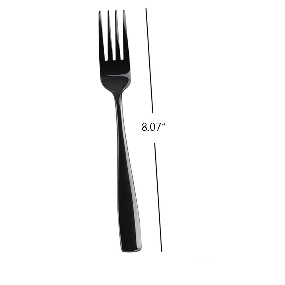 Teyyvn 16-Piece Mirror Finish Black Stainless Steel Dinner Forks, Cutlery Forks, 8.07-Inch