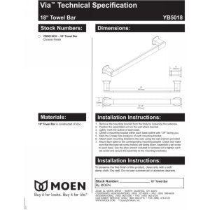 Moen Yb5018Ch Via Collection -Towel Bar, Chrome