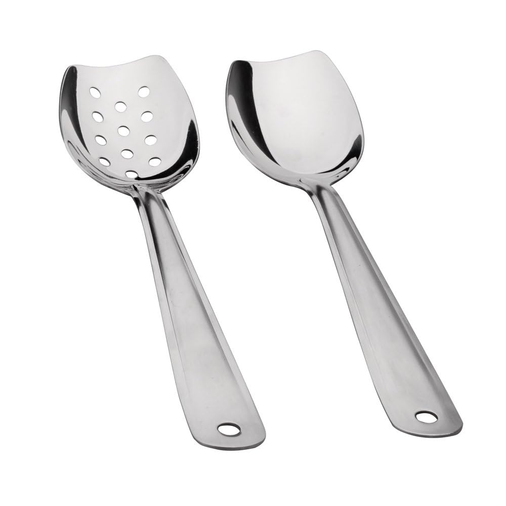 IMEEA Slotted Serving Spoon Set of 2, 10-Inch Flat Edge, 18/8 Stainless Steel, Silver