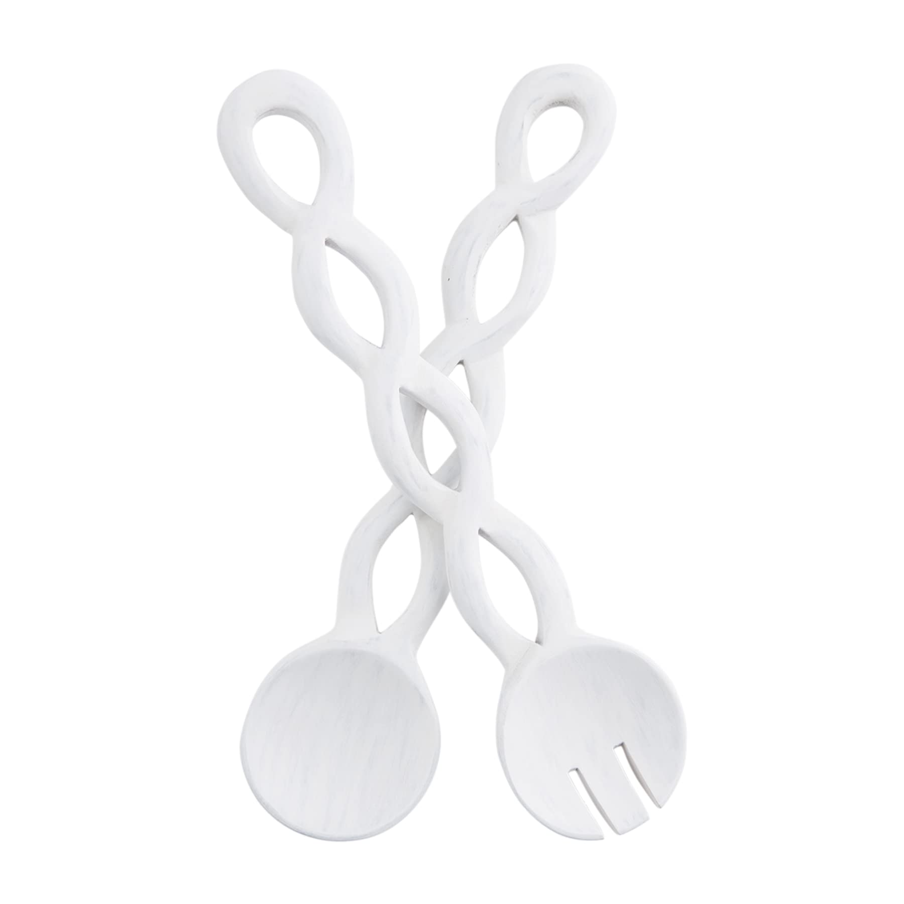 Mud Pie, White, 12'' Twisted Wood Server Set