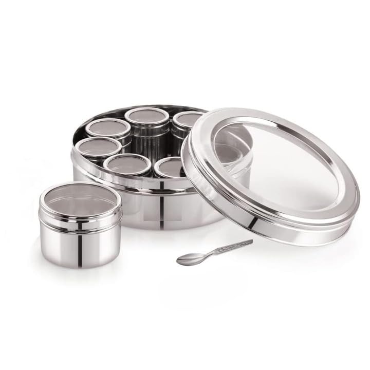 8 In 1 Spice Box Stainless Steel | Masala Box For Kitchen Steel | Masala Dabba Steel | Masala Dani For Kitchen | See Through Lid