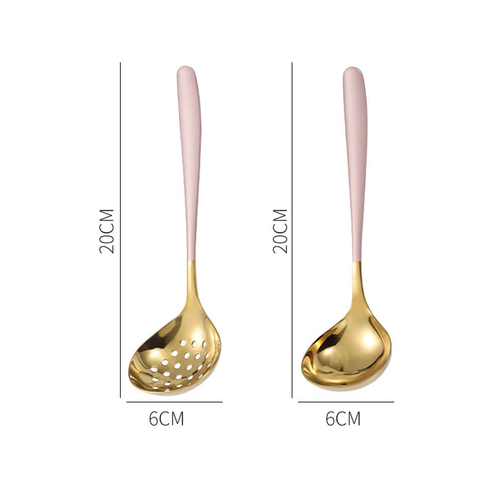 Mbbitl Pink Gold Soup Ladle Colander Slotted Spoon Set Skimmer Strainer Stainless Steel Gravy Hot Pot Server