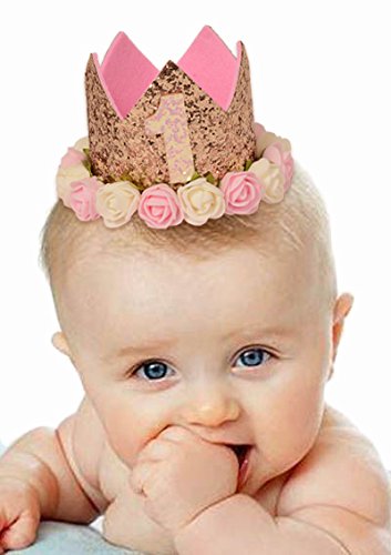 First Birthday Decoration Set For Girl- 1St Baby Girl Birthday Party, Stars Paper Garland, Gold Cake Topper ''One'', Pink Banner