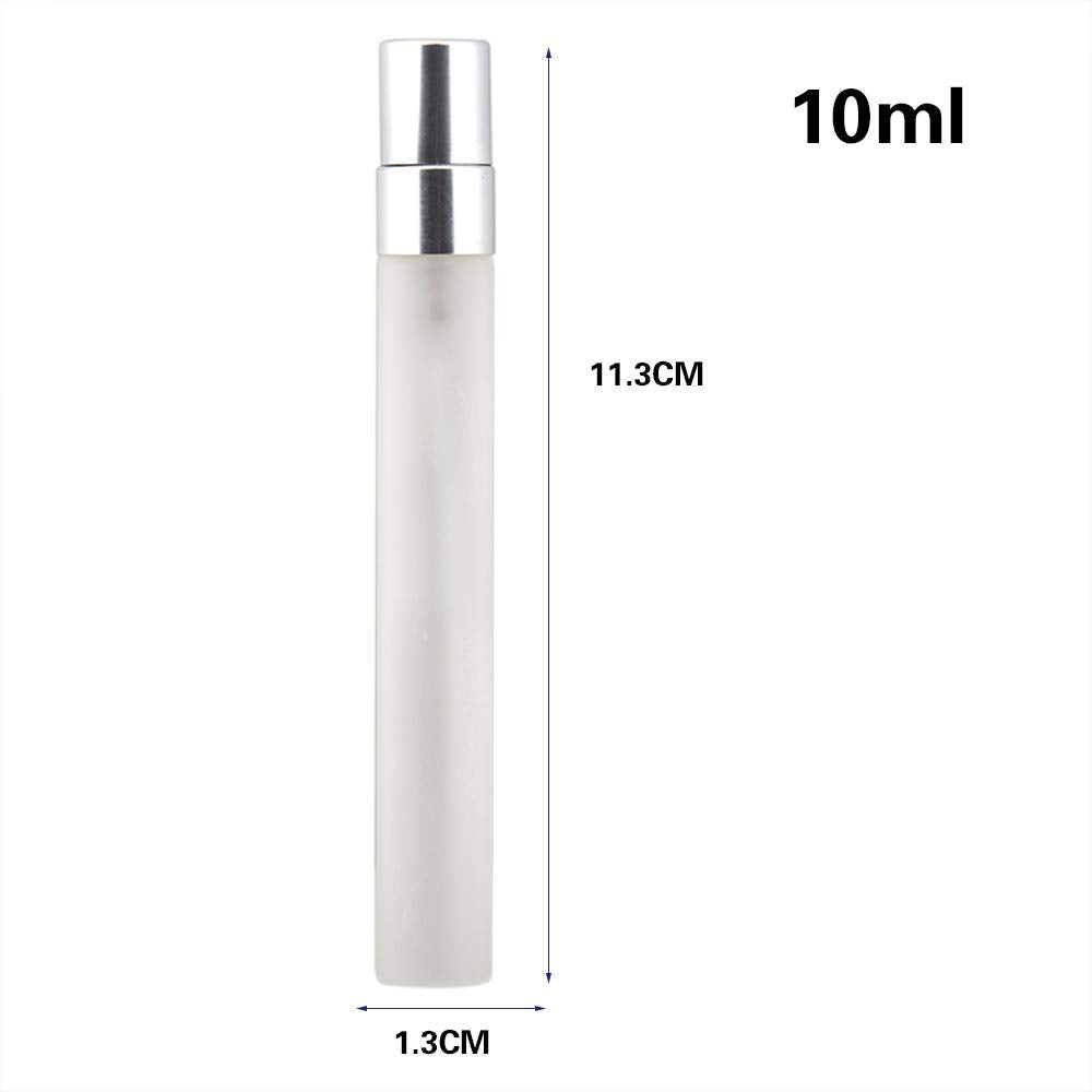 Enslz 10Ml Mini Frosted Spray Bottles Refillable Fragrance Perfume Scent Bottle Empty Glass Atomizer For Travel 10 Pcs (Silver)