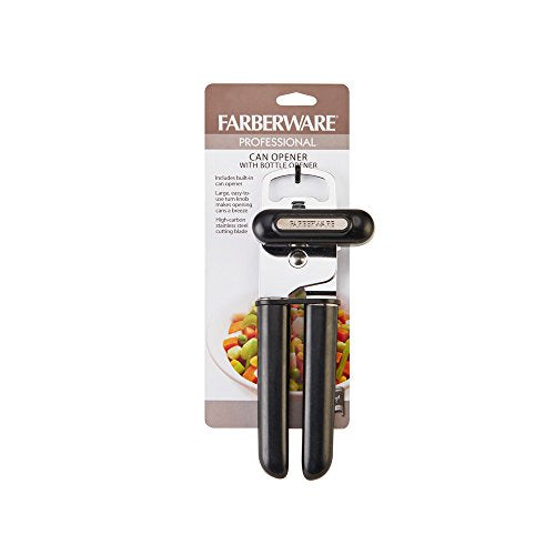 Farberware Professional Can Opener With Built-In Bottle Opener, 8-Inch, Black