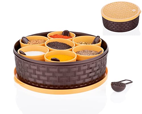 Konquer Times Multipurpose Plastic Masala Box For Kitchen Spice Boxes For Kitchen, Rangoli/Spice/Masala Dabba Container 7 Compar