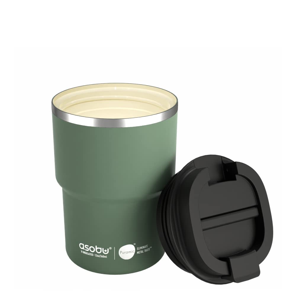asobu Travel Mug Ceramic Coated Stainless Steel Insulated with Leak and Spill Proof Lid  Fits Standard Cup Holders 12 oz Tumble
