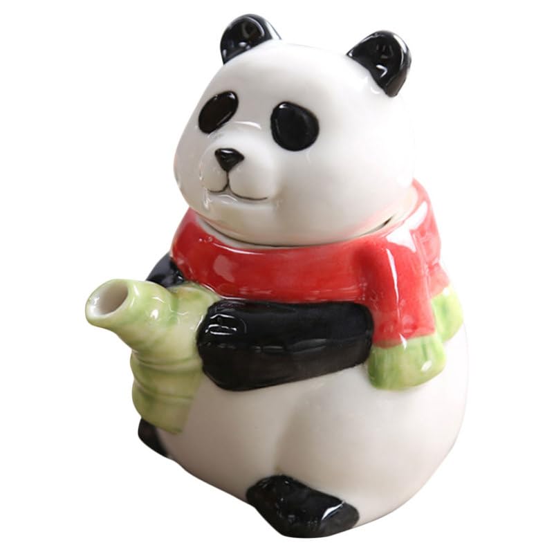 Amosfun Cartoon Panda Ceramic Soy Sauce Dispenser Bottle with Pour Spout Refillable Vinegar Jar Seasoning Container for Kitchen 