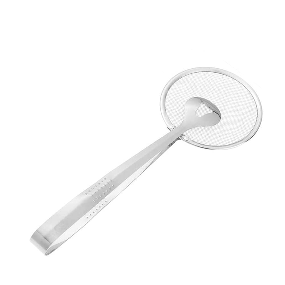 1Pc 2 In 1 Stainless Steel Fine Mesh Strainer Oil-Frying Filter Spoon Food Clip Snack Fryer Strainer Multi-Functional Clip Skimm