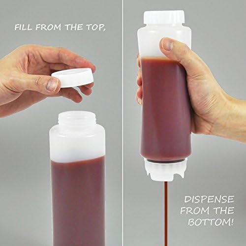 FIFO Squeeze Bottle Refillable 12 oz  Blue Tip Large Valve Dispenser for Thick Condiments  Sauces  Batter and Dressing  Self Sealing No Drip No Hassle  (2 Pack)